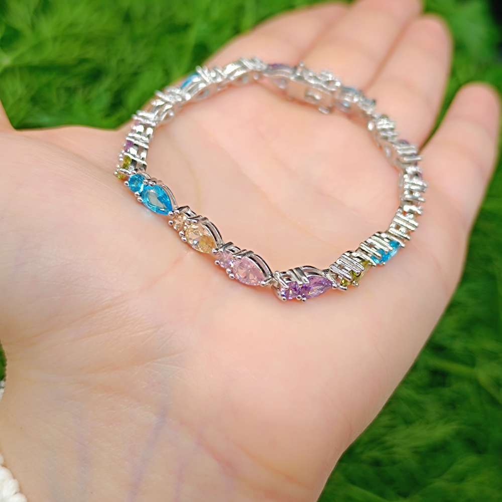 925 Sterling Silver Tear Bracelet - Colored Zircon