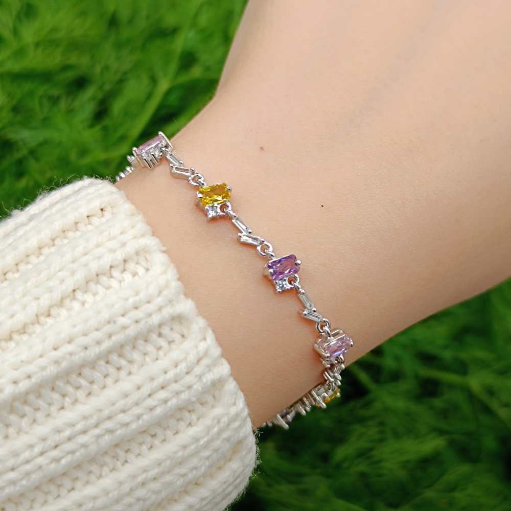 925 Sterling Silver baguette Bracelet - Colored Zircon