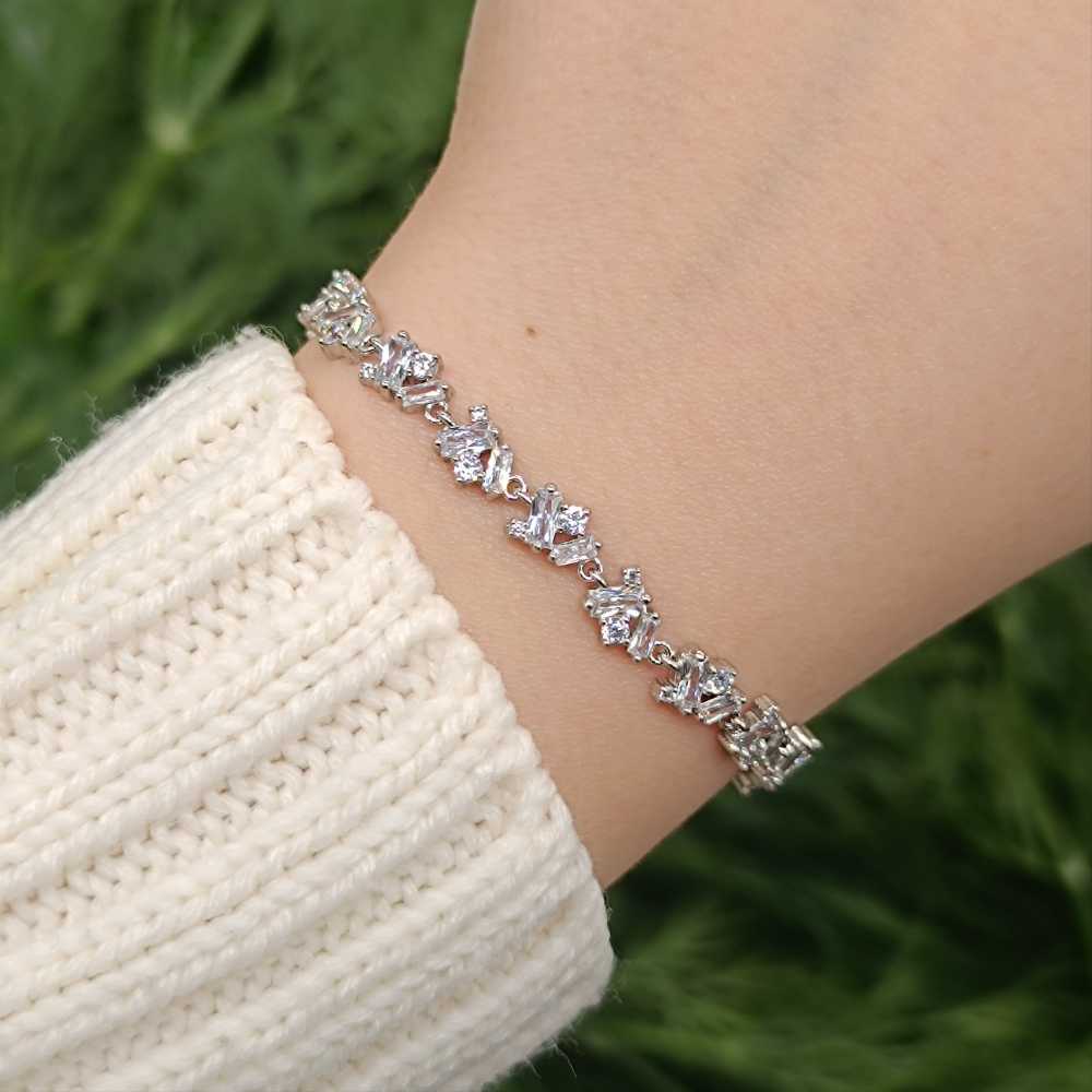 925 Sterling Silver baguette Bracelet - White Zircon