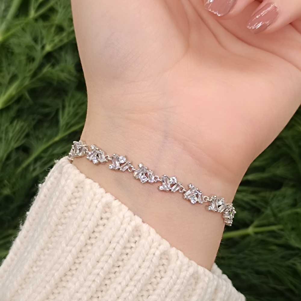 925 Sterling Silver baguette Bracelet - White Zircon