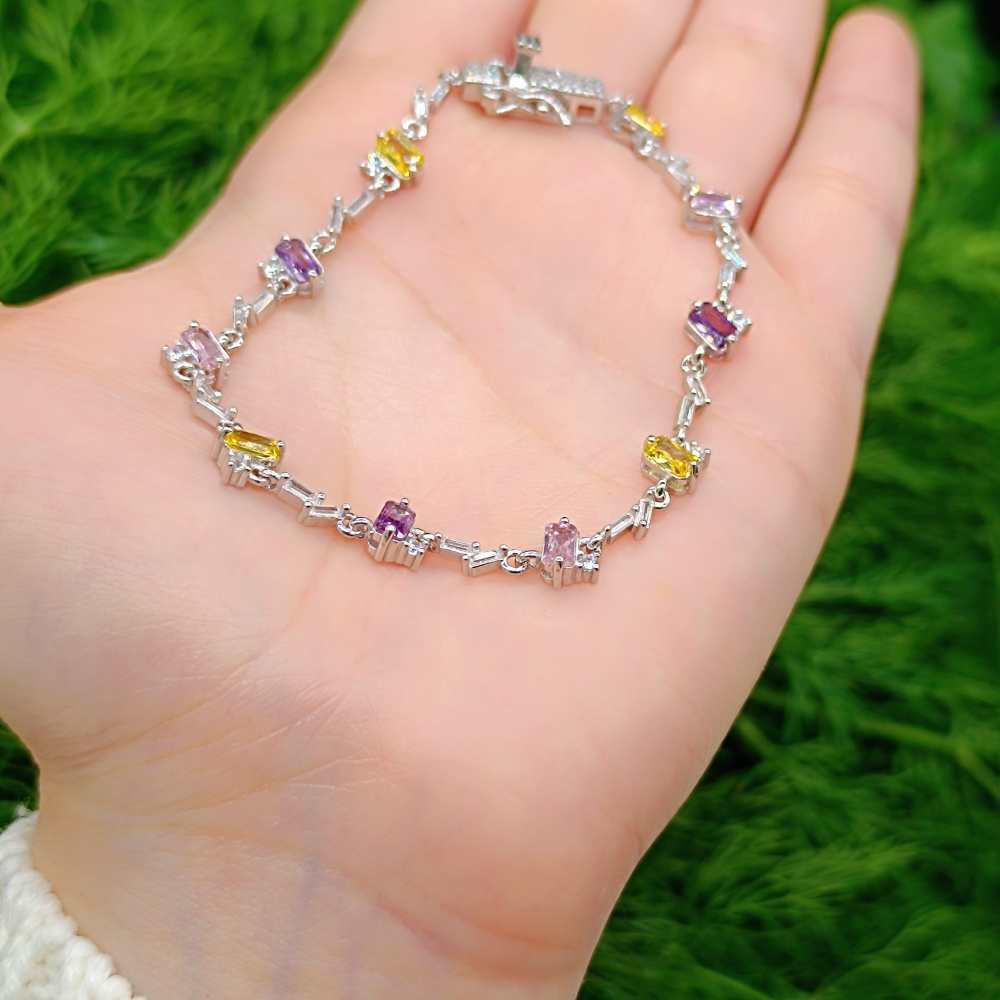 925 Sterling Silver baguette Bracelet - Colored Zircon