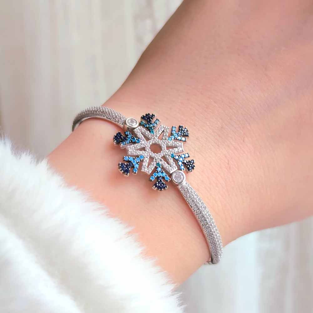 925 Sterling Silver Colorec Snow Flake Bracelet - Multi Colored Bracelet