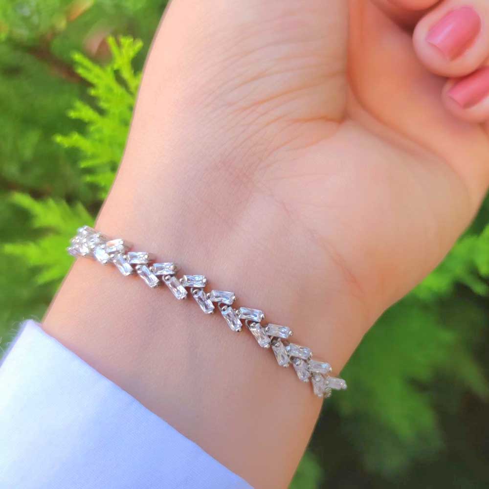 925 Sterling Silver White Crystal Bracelet - White Zircon