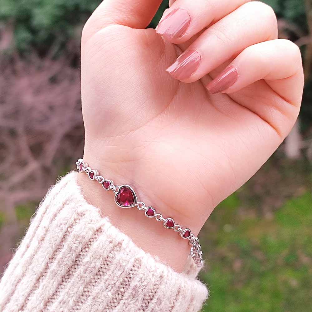 925 Sterling Silver Red Heart Bracelet - Colored Bracelet