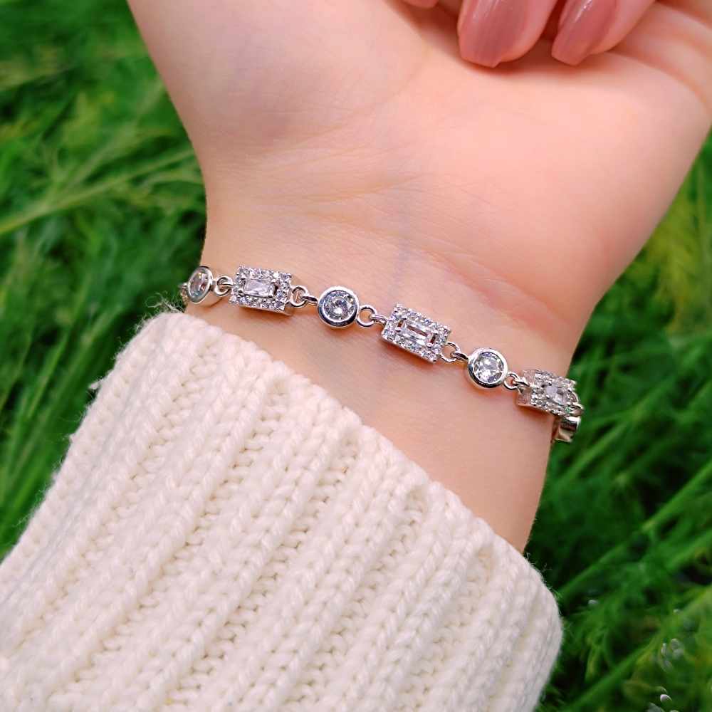 925 Sterling Silver baguette Bracelet - White Zircon