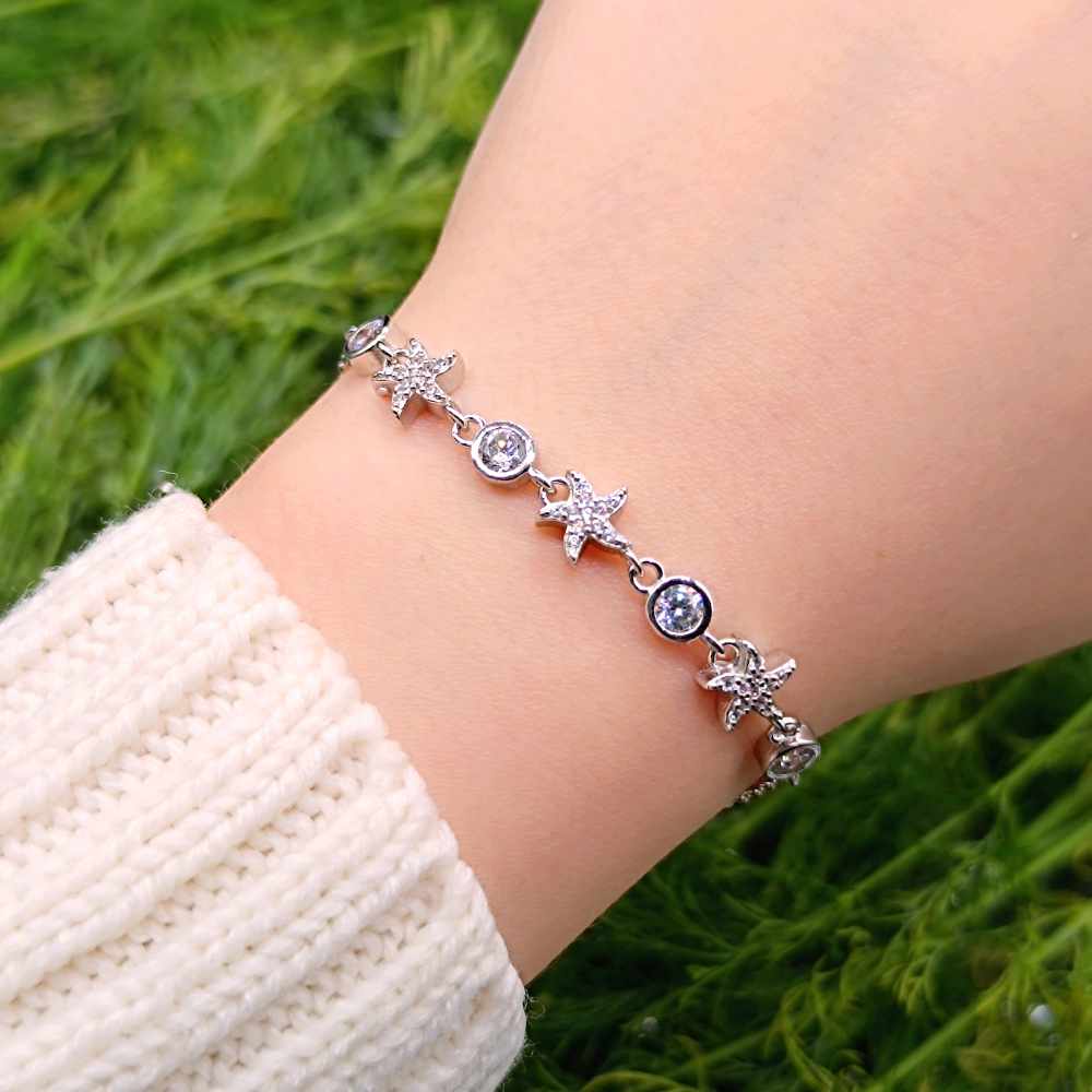 925 Sterling Silver Stars Bracelet - White Zircon