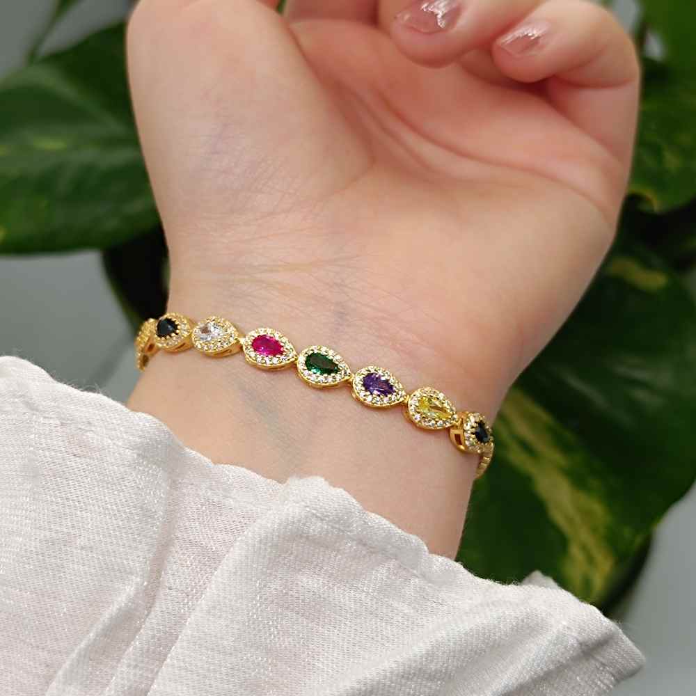 925 Sterling Silver Colored Zircon Bracelet - Multi Colored Bracelet