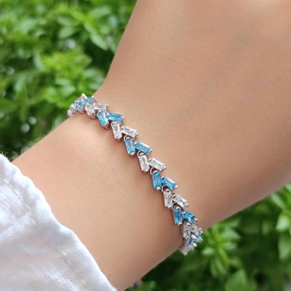 925 Sterling Silver Colored Zircon Bracelet - Multi Colored Bracelet