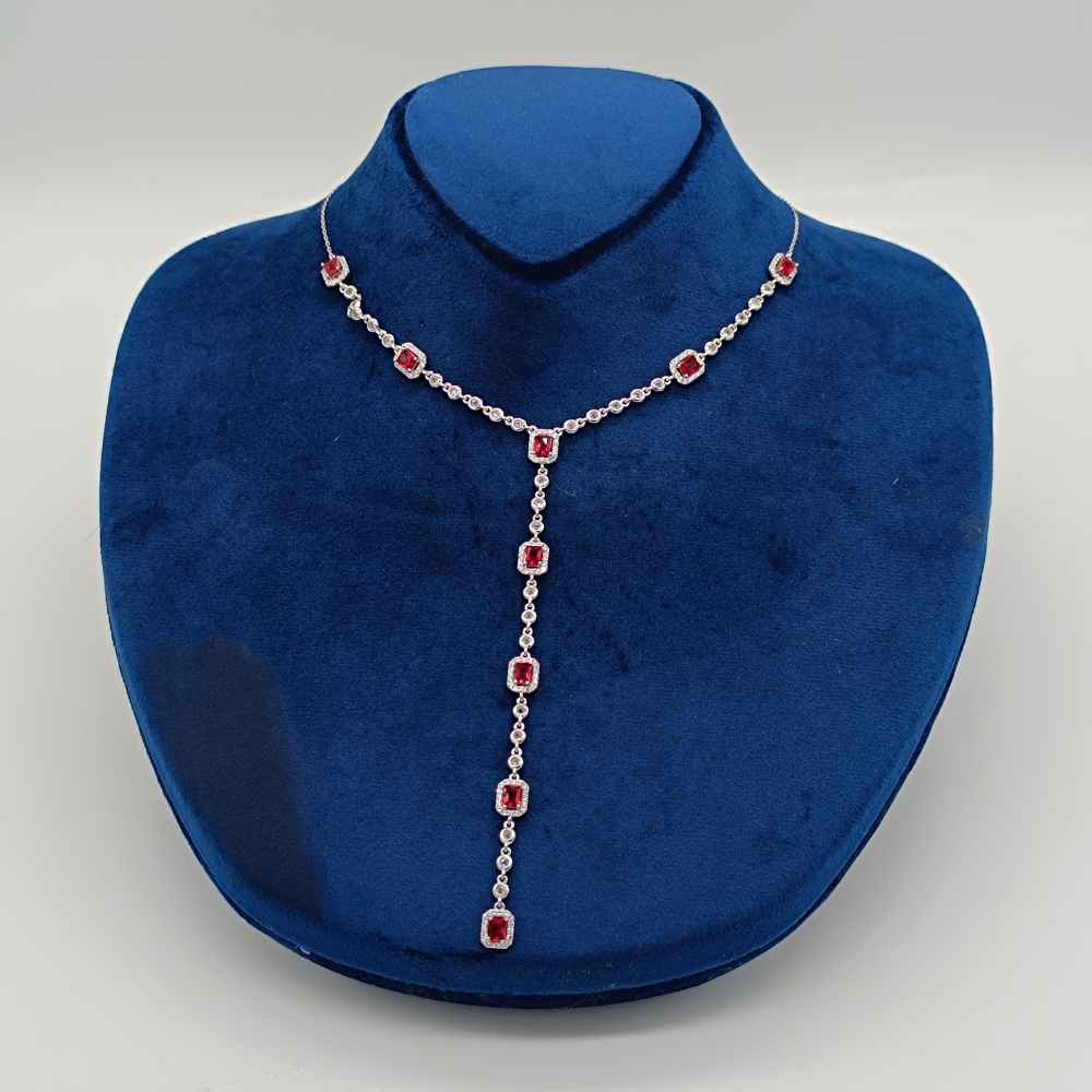 925 Sterling Silver Luxury baguette Necklace - Red Cubic Zircon