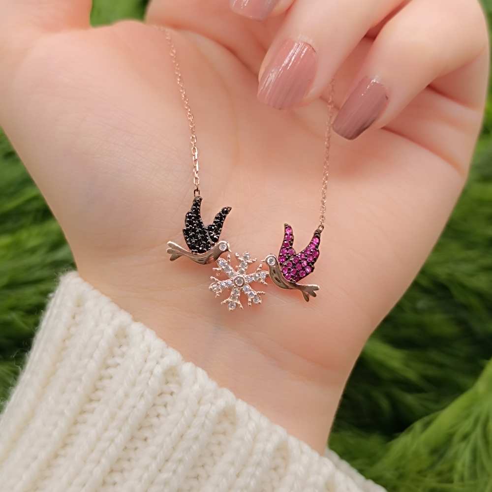 925 Sterling Silver Snow Bird Necklace - Whıte Cubic Zircon