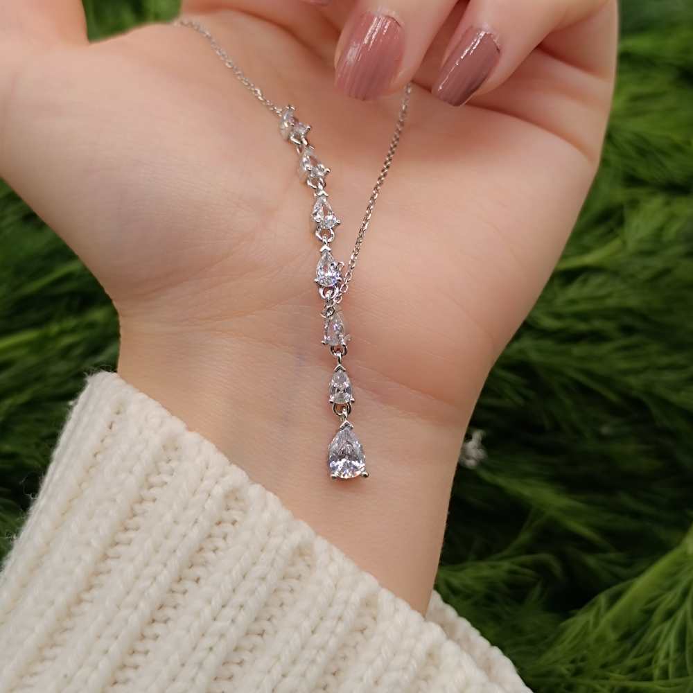 925 Sterling Silver Tear Necklace - Whıte Cubic Zircon