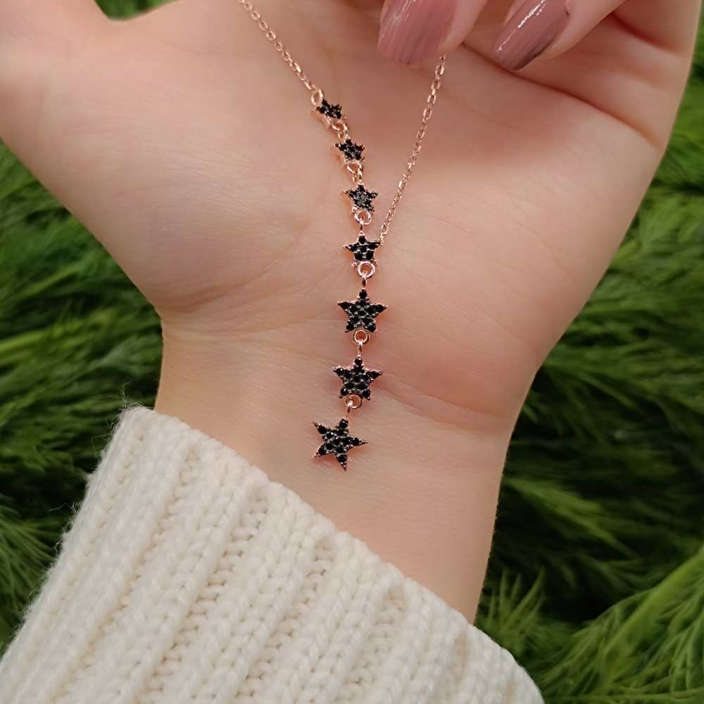 925 Sterling Silver Stars Necklace - Black Cubic Zircon