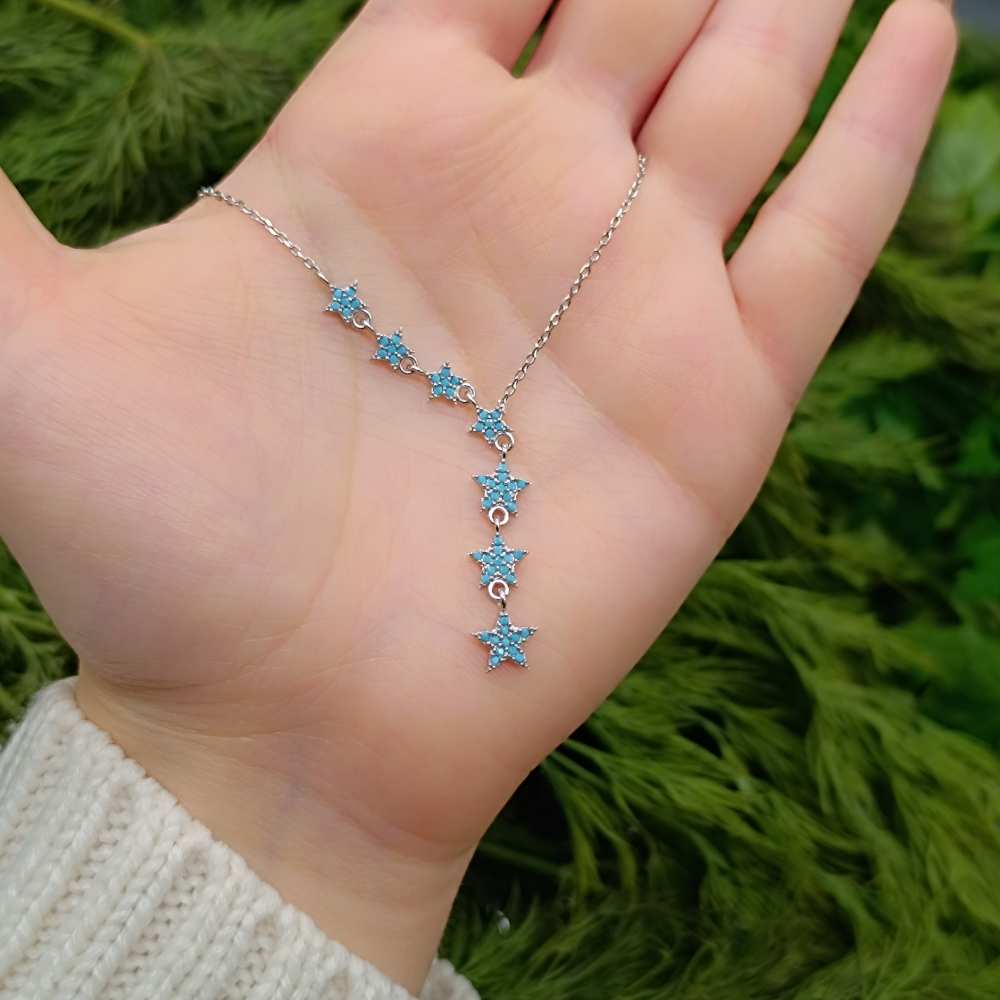 925 Sterling Silver Stars Necklace - turquoise Cubic Zircon