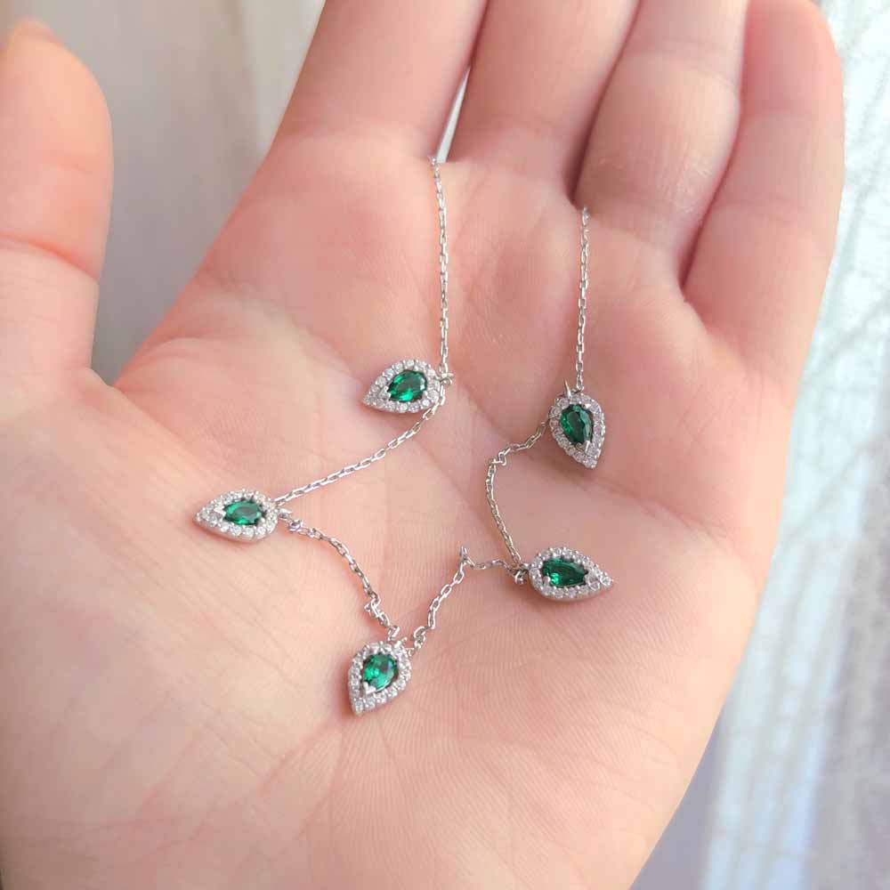 925 Sterling Silver Romantic Green Dew Drops Necklace