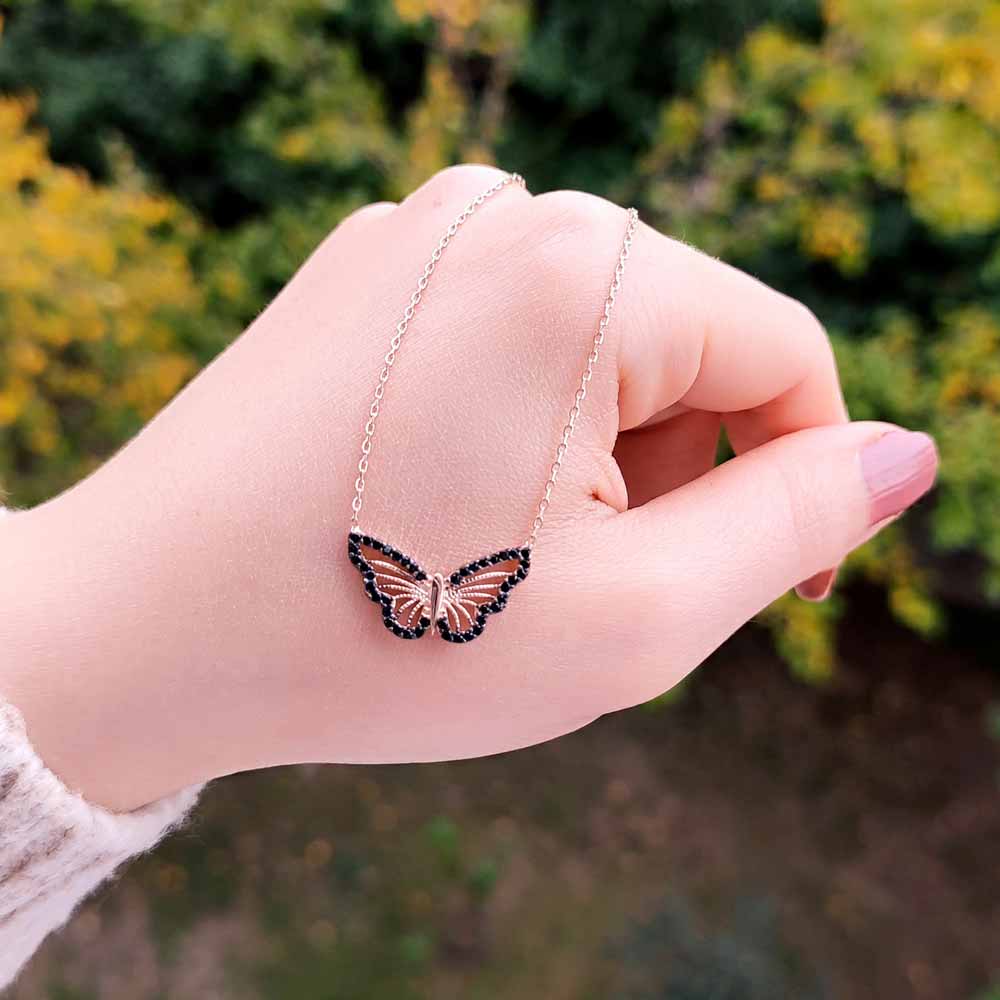 925 Sterling Silver Butterfly Necklace - colored Zircon