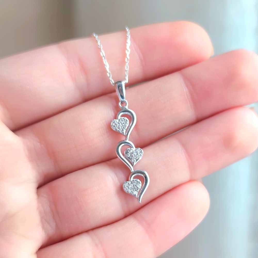 925 Sterling Silver Three Hearts Necklace