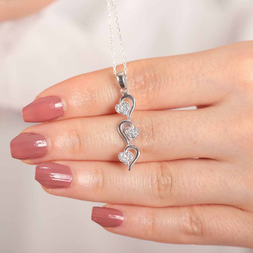 925 Sterling Silver Three Hearts Necklace