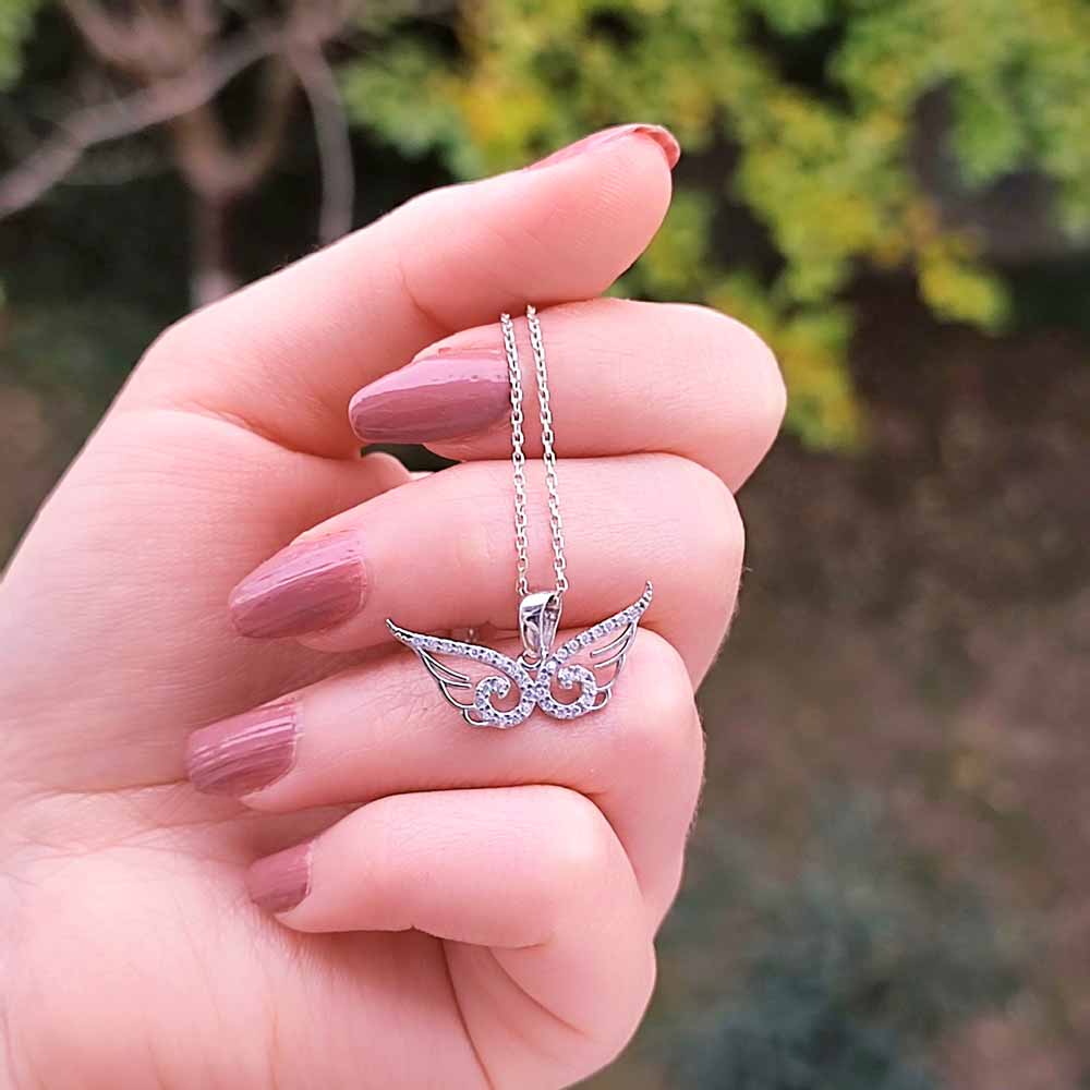 925 Sterling Silver Wings Necklace - White Zircon