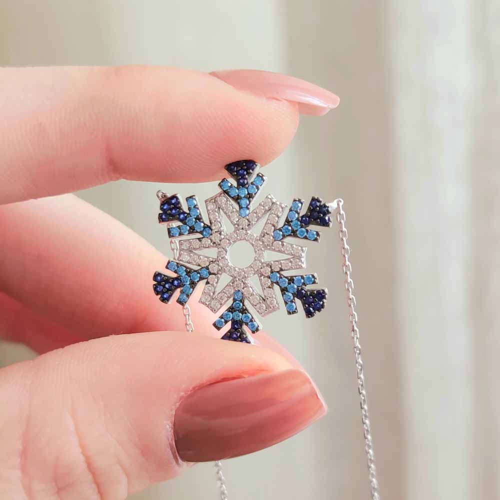 925 Sterling Silver Colored Snow Flake Necklace