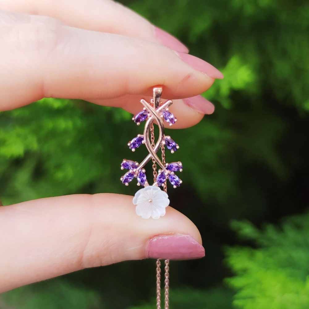 925 Sterling Silver Purple Flower Necklace