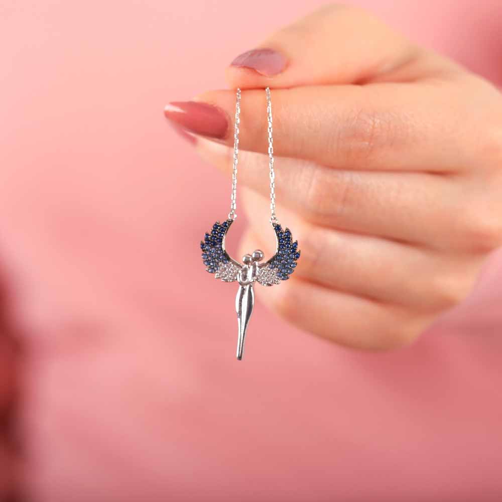 925 Sterling Silver Winged Bird Necklace - Multi Colored Zircon