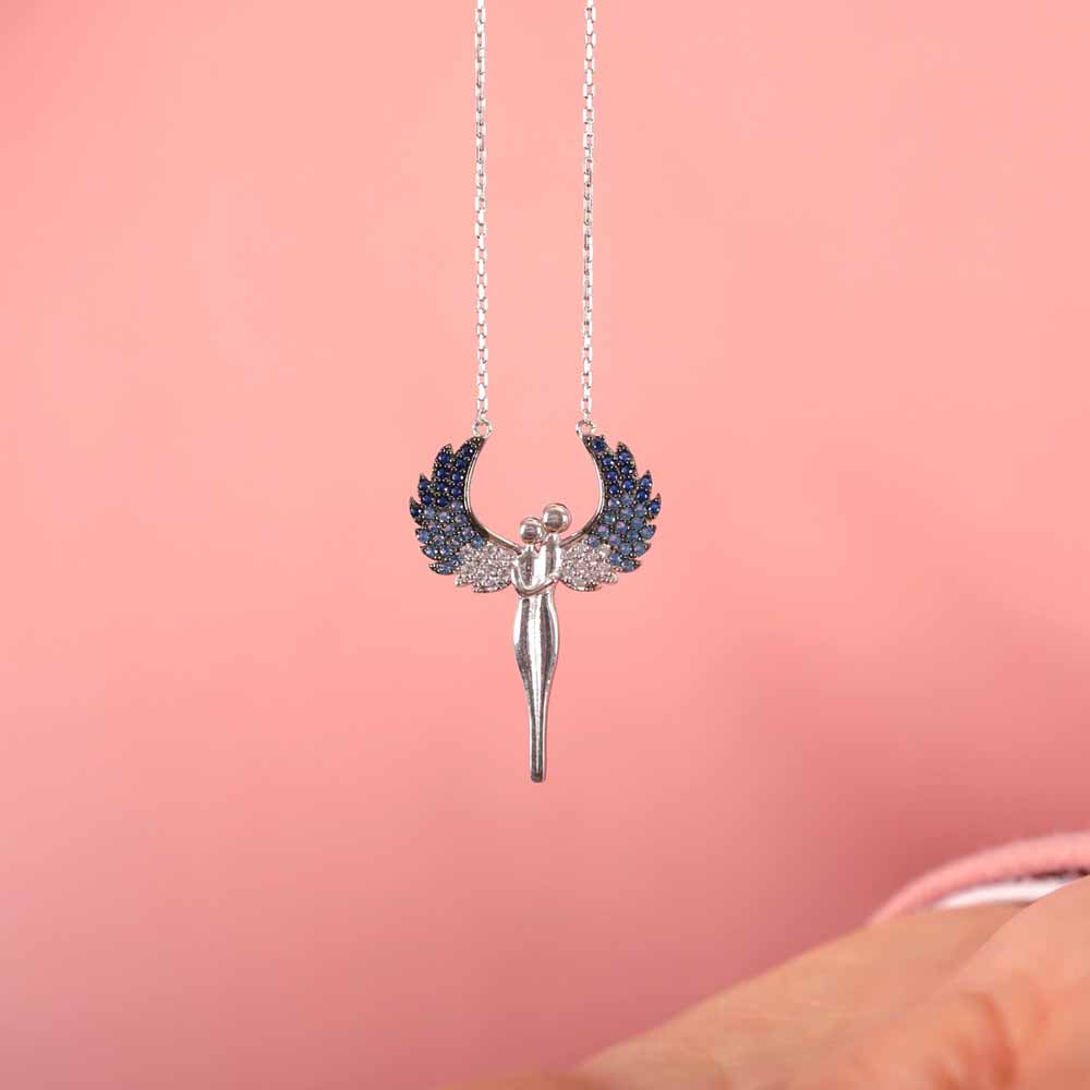 925 Sterling Silver Winged Bird Necklace - Multi Colored Zircon