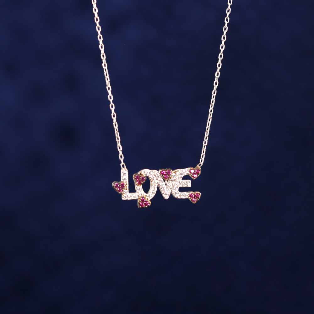 925 Sterling Silver Love Necklace - Multi colored Zircon