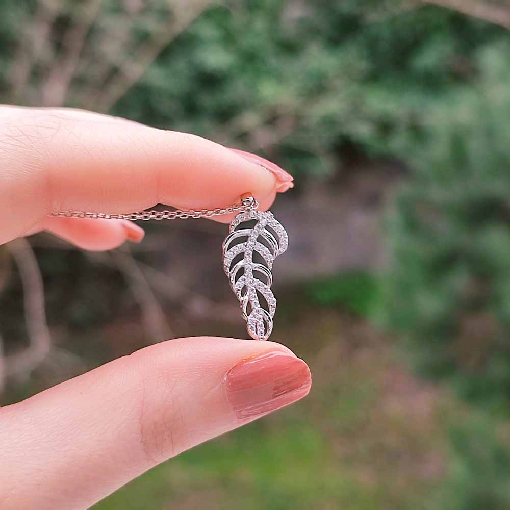 925 Sterling Silver Tree leaf Necklace - White Zircon