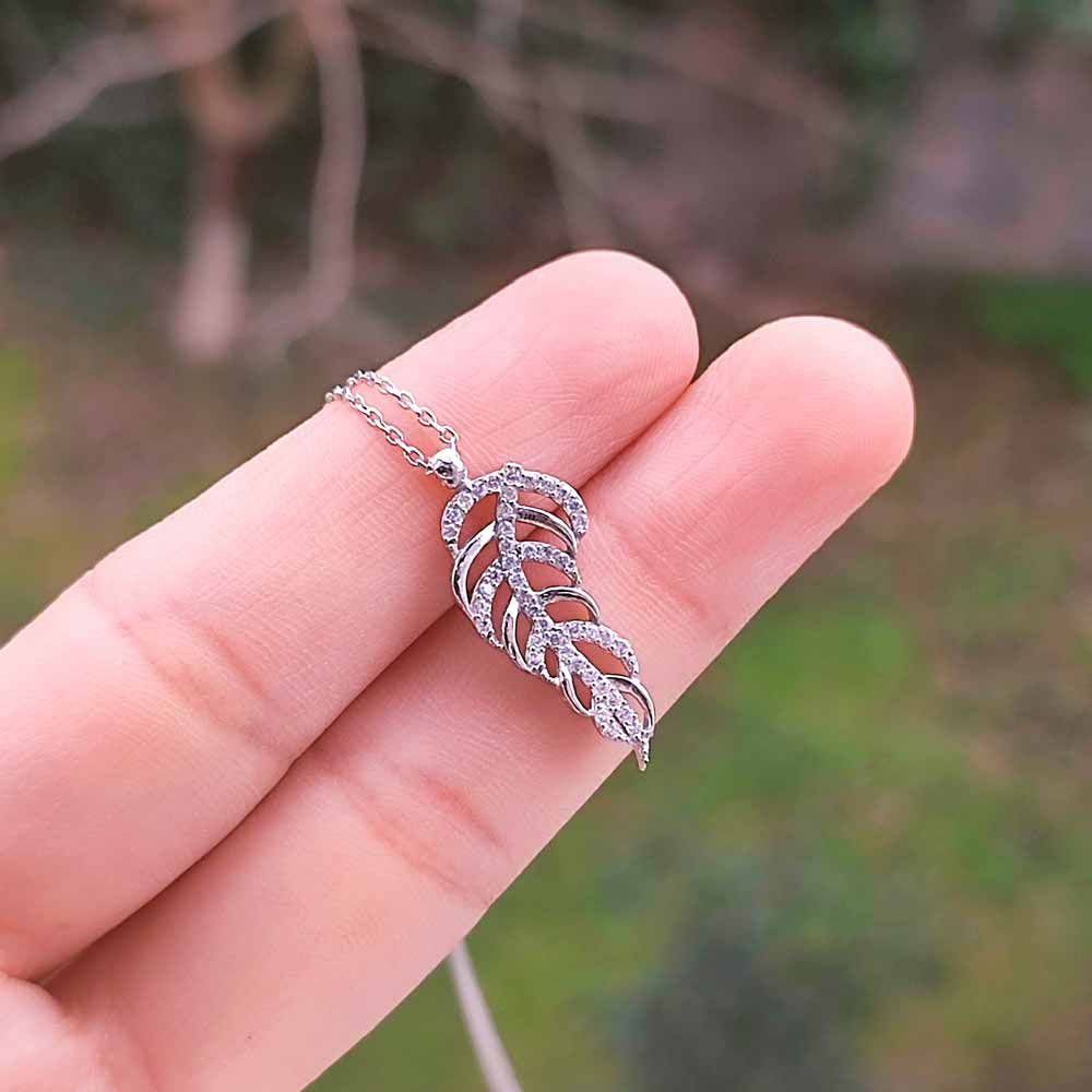 925 Sterling Silver Tree leaf Necklace - White Zircon