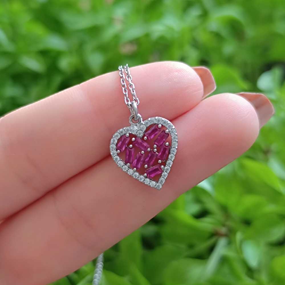 925 Sterling Silver Romantic Colored Heart Pendant - colored Zircon