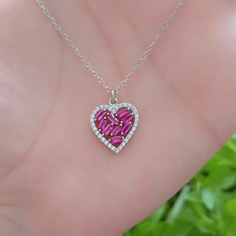 925 Sterling Silver Romantic Colored Heart Pendant - colored Zircon