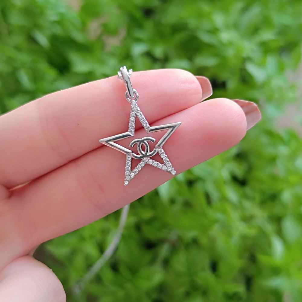 925 Sterling Silver Star Necklace - White Zircon