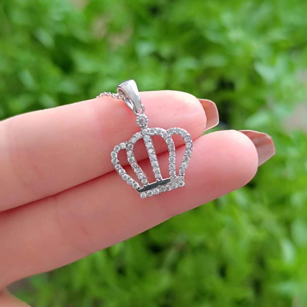 925 Sterling Silver Crown Necklace - White Zircon