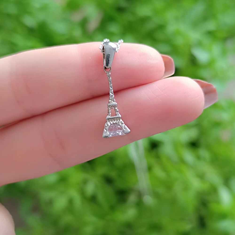 925 Sterling Silver Eiffel Tower Necklace - White Zircon