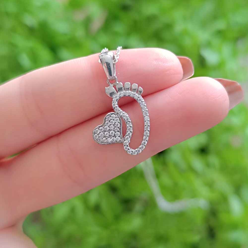 925 Sterling Silver First Step Necklace - White Zircon