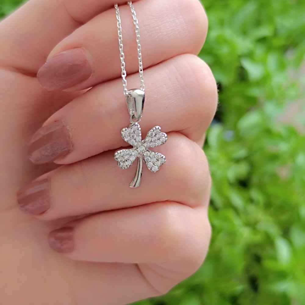 925 Sterling Silver Rose Necklace - White Zircon