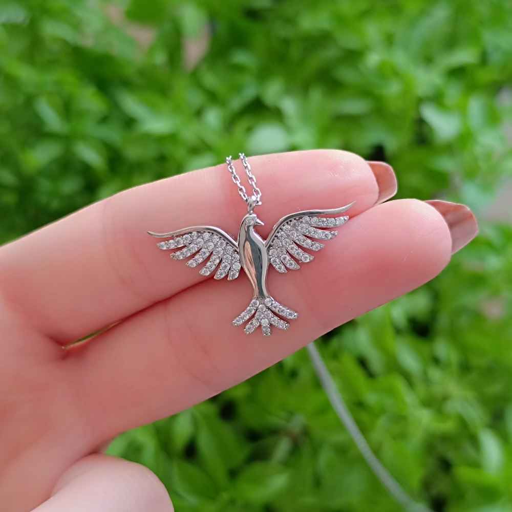 925 Sterling Silver Romantic Diamond Bird Necklace - White Zircon