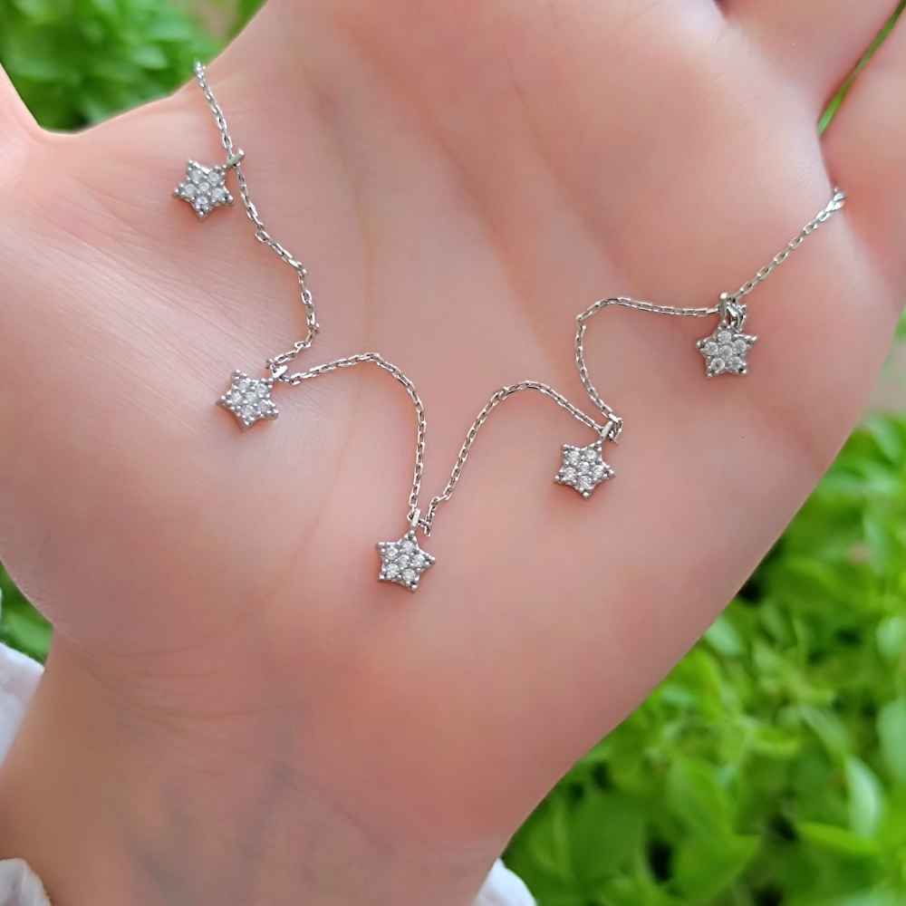 925 Sterling Silver Stars Necklace - White Zircon