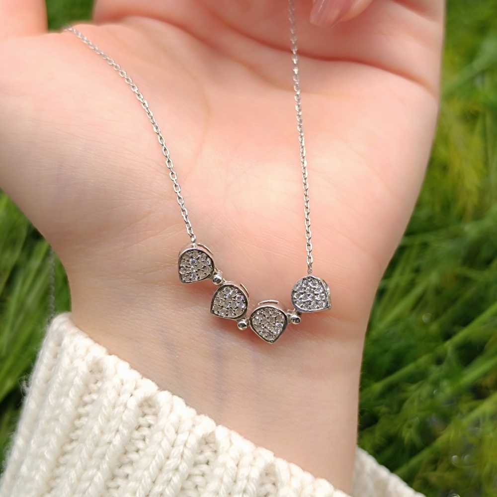 925 Sterling Silver Open flower Necklace - White Zircon