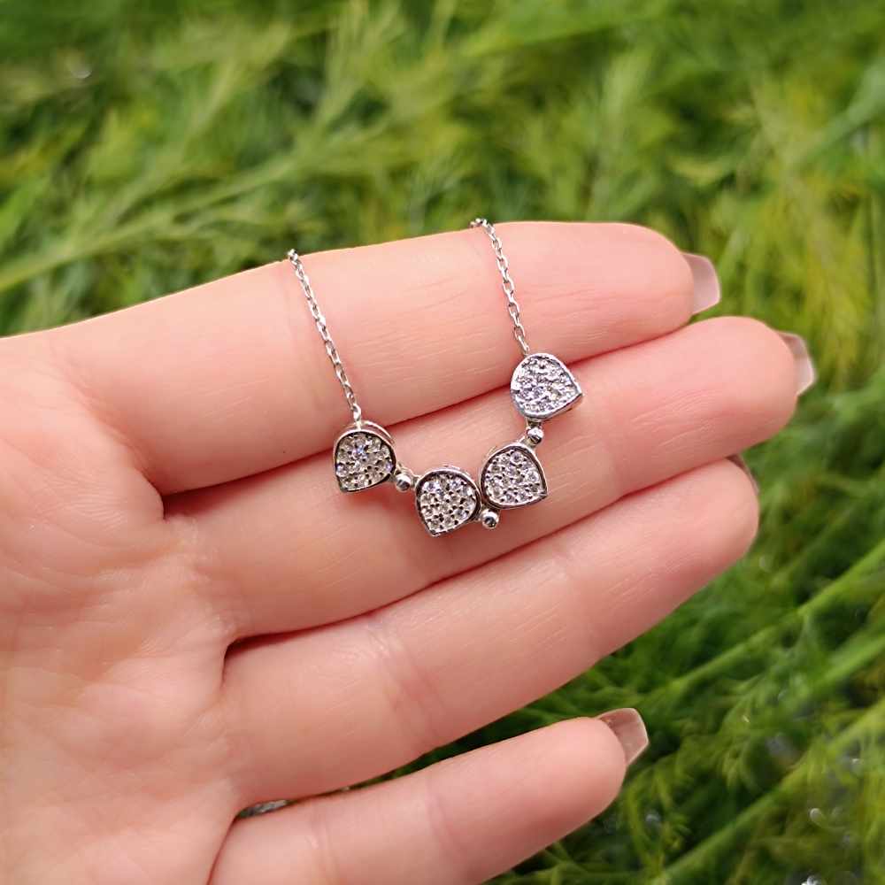 925 Sterling Silver Open flower Necklace - White Zircon