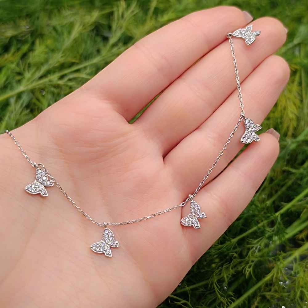 925 Sterling Silver butterfly Necklace - White Zircon