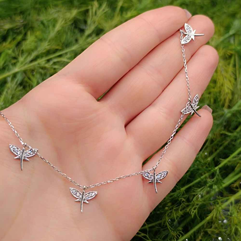 925 Sterling Silver Butterflies Necklace - White Zircon