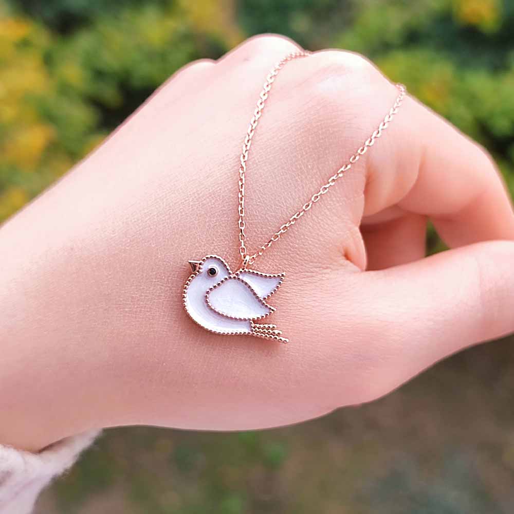 925 Sterling Silver White Bird Necklace