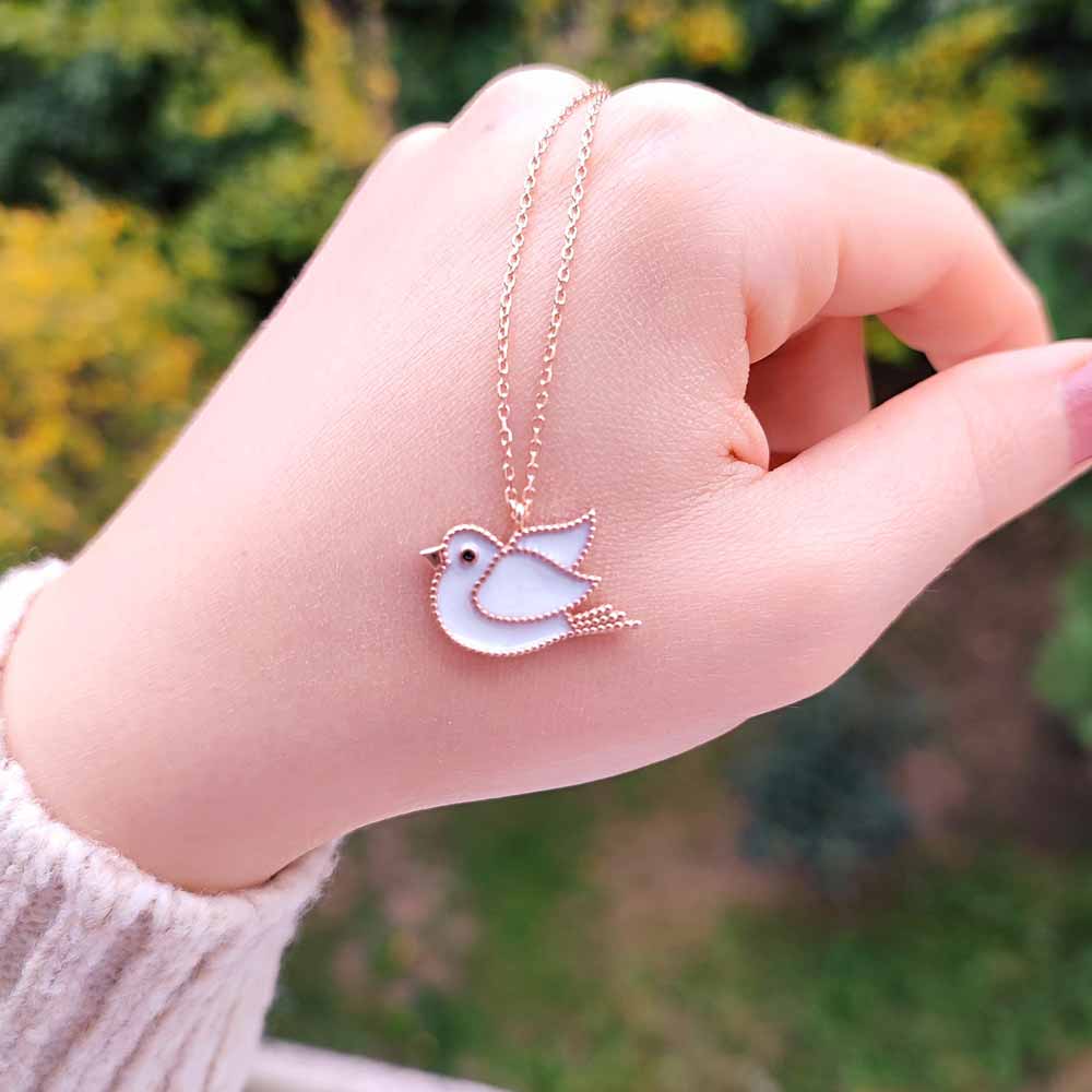 925 Sterling Silver White Bird Necklace