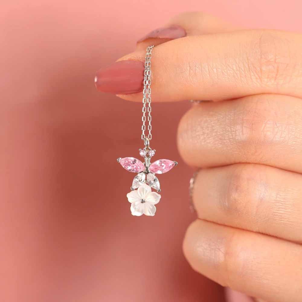 925 Sterling Silver Pink Rose Necklace