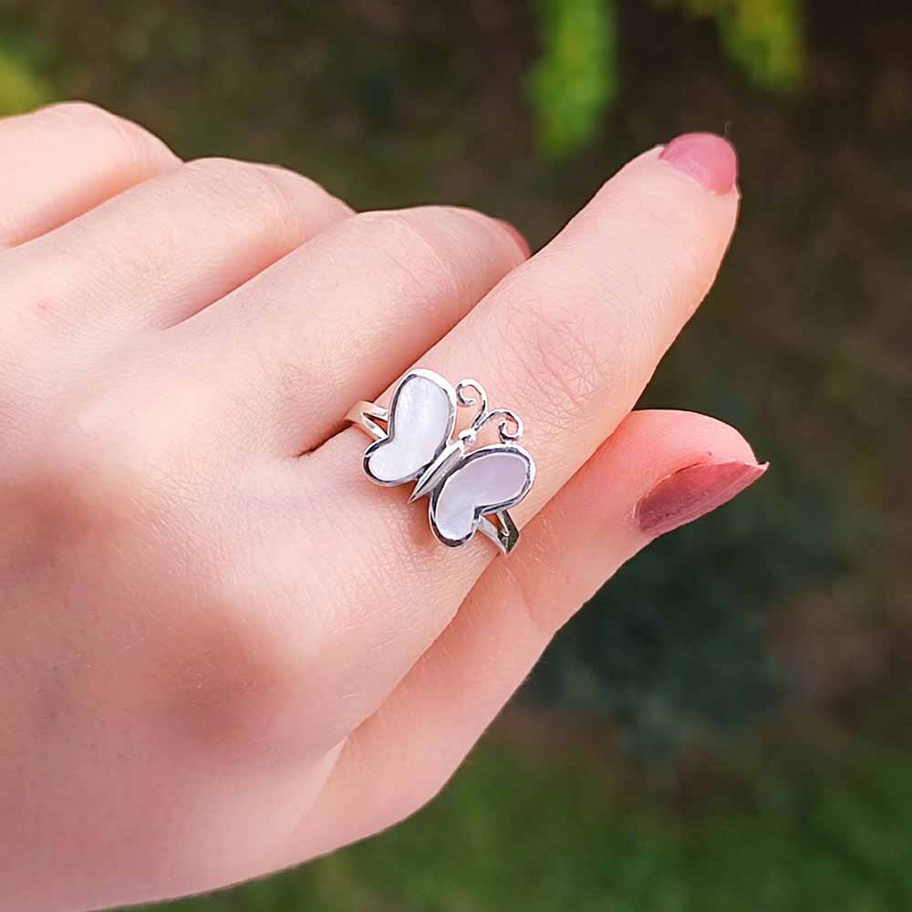 925 Sterling Silver Mother Of Pearl Ring - Butterfly Ring