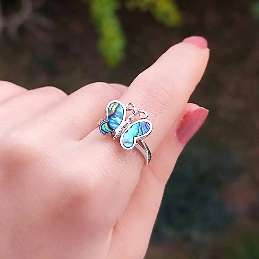 925 Sterling Silver Mother Of Pearl Ring - Butterfly Ring