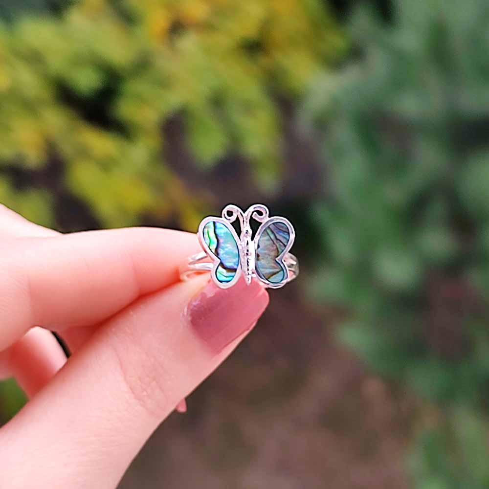 925 Sterling Silver Mother Of Pearl Ring - Butterfly Ring