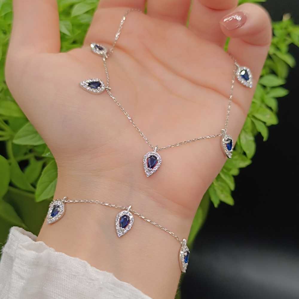 925 Sterling Silver Drops Set ( Pendant + Bracelet ) - Multi Colored Zircon